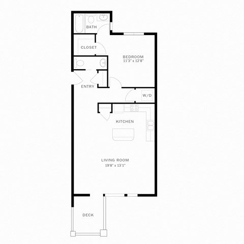 Floor plan for 1 bed, 1 bath, 895 sqft